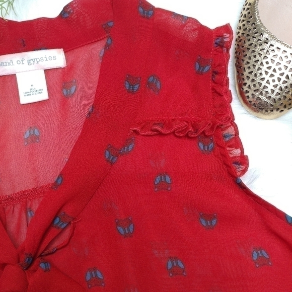 Band of Gypsies Red Sheer Ruffle Blouse - Picture 7 of 12